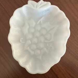 Hazel Atlas Milk Glass White Grape Leaf Shaped Dish